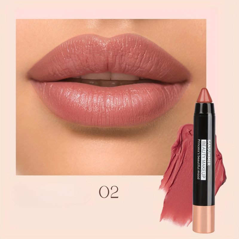 (COMPRE 1 LEVE 2) Lápis Labial Matte à Prova d’Água SANSUMMER – Cor Intensa e Conforto o Dia Todo