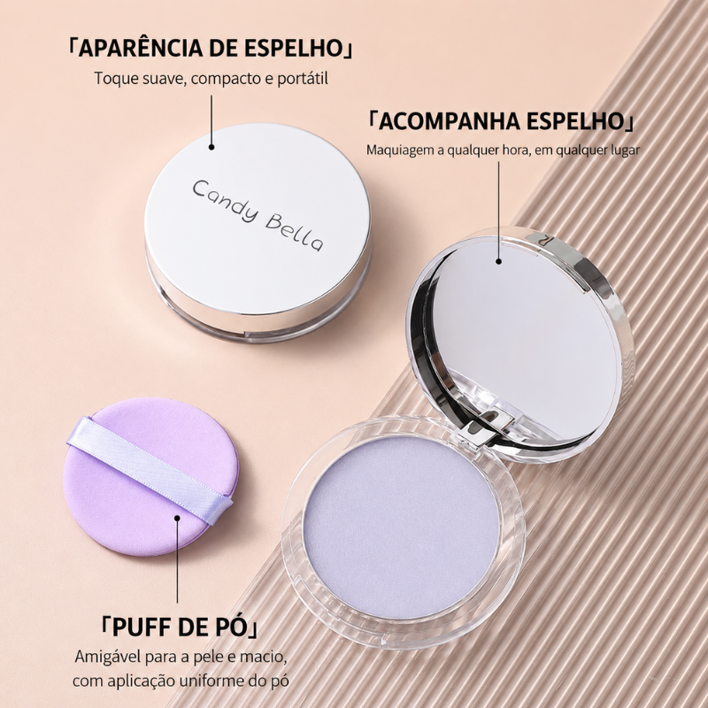 Candy Bella Pó Compacto Translúcido Roxo Matte Oil Control Longa Duração