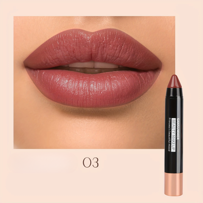 (COMPRE 1 LEVE 2) Lápis Labial Matte à Prova d’Água SANSUMMER – Cor Intensa e Conforto o Dia Todo