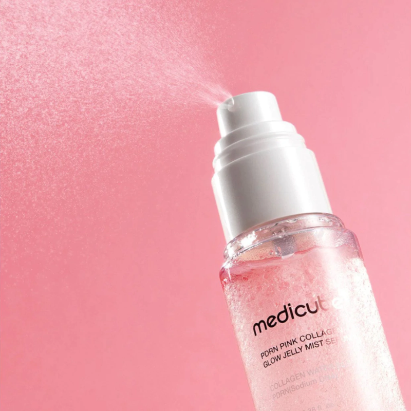 Medicube PDRN Pink Collagen Glow Jelly Mist Serum 100ml – Bruma Facial Coreana com Colágeno, PDRN e Efeito Glass Skin