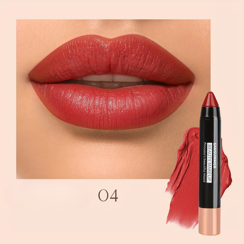 (COMPRE 1 LEVE 2) Lápis Labial Matte à Prova d’Água SANSUMMER – Cor Intensa e Conforto o Dia Todo